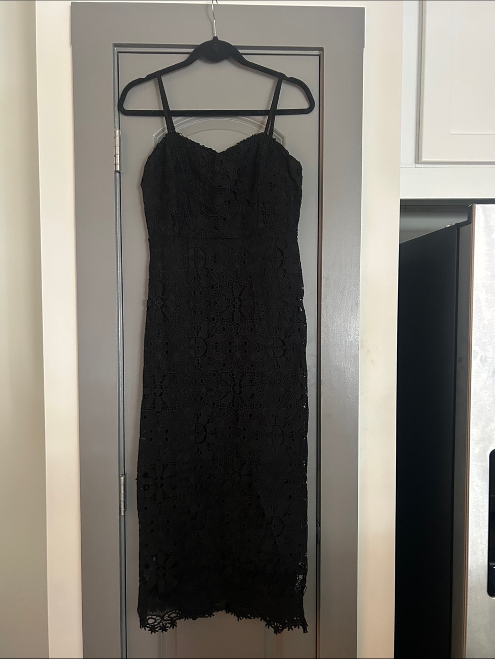 Altar'd State Black Floral Lace Midi Dress with Spaghetti Straps